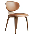 Minimalist Modern Dining Chair With Brown Leather Seat And Wooden Curved Backrest