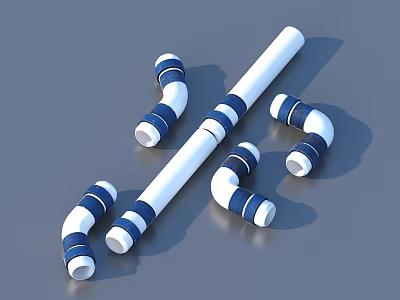 White And Blue Striped Flexible Curved Pipes For Household Supplies 3d model