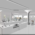 Elegant Modern White Specialty Store Interior With Curved Display Counters And Products 3d model