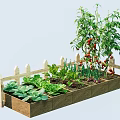 Raised Vegetable Garden Bed With Wooden Picket Fence And Fresh Tomato Plants