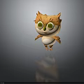 Cute Cartoon Owl with Big Green Eyes and Orange White Feathers Standing Pose 3D Character Design