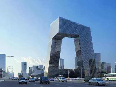 Modern Office Building With Unique Arch Design And Glass Facade In City 3d model