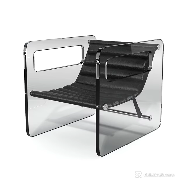 Modern Leisure Chair With Transparent Acrylic Frame Black Leather Seat And Sleek Armrests Design 3d model 