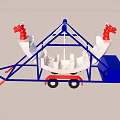Dragon Decorated Mobile Structure with Metal Frame Wheels and Blue Box