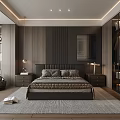 Modern Bedroom Interior With Wooden Paneling King Bed Nightstands And Area Rug