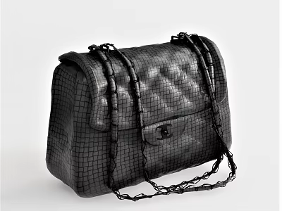 Black Crocodile Texture Handbag With Chain Strap And Metal Clasp Design 3d model