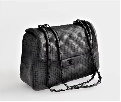 Black Crocodile Texture Handbag With Chain Strap And Metal Clasp Design 3d model