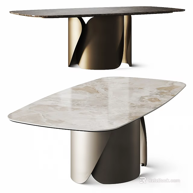 Elegant Modern Dining Table Design With Marble Surface And Metal Support Structure 3d model 