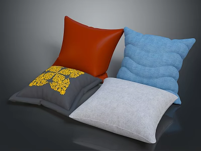 Colorful Decorative Fabric Pillows With Red Blue Gray And Yellow Butterfly Pattern 3d model