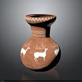 Red Terracotta Vase With White Deer Patterns Zigzag Trim And Geometric Decorations