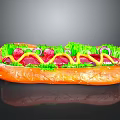Delicious Hot Dog With Fresh Lettuce Red Onions Ketchup Mustard And Soft Bun