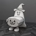 Ghost Shaped Single Chair With Witch Hat And Orange Pumpkin Lantern Design 3d model