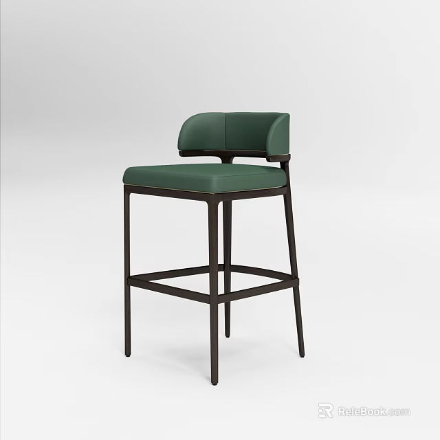 Sleek Modern Bar Stool Featuring Green Seat Backrest And Dark Colored Frame 3d model