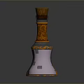 Decorative Household Bottle With Wooden Cap And Ornate Blue Orange Curved Carvings