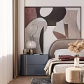 Modern Bedroom Interior With Abstract Art Wall Headboard And Bedside Lamp