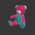 Pink and Turquoise Teddy Bear Doll Sitting on Black Background with Shiny Reflection