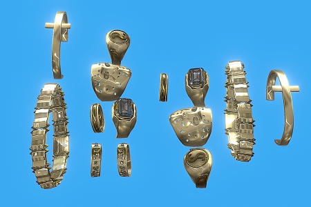 Gold Jewelry Gold Ring Gold Bracelet Gold Chain 3d model