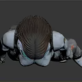 Futuristic Sci Fi Female Character Wearing Blue Black Mechanical Armor Standing