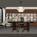 Modern Study Room Interior Design With Wooden Bookshelves Desk And Pendant Light