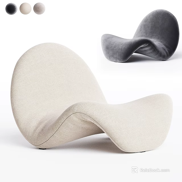 Modern Beige Gray Accent Chair With Curved Sleek Design Plush Fabric Upholstery 3d model 