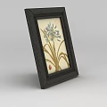 Dark Textured Picture Frame With Blue Flowers Yellow Leaves And Red Ladybug