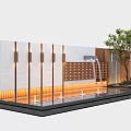Modern Landscape Feature Wall With Waterfall Wooden Panel Illuminated Pool And Small Tree
