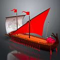 Traditional Wooden Ship With Red And White Sails Red Flags And Decorative Hull