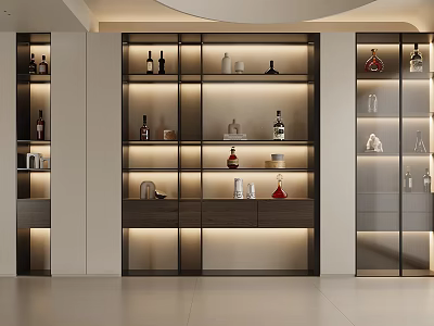 Modern Wine Cabinet With Glass Doors Interior Lighting And Decorative Shelves 3d model