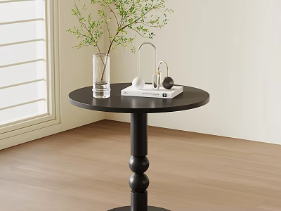 Black Round Side Table With Clear Vase Green Plant And Headphones Indoors 3d model
