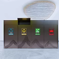 Public Facility Waste Sorting Bins With Multiple Color Coded Compartments And Labels For Public Use 3d model