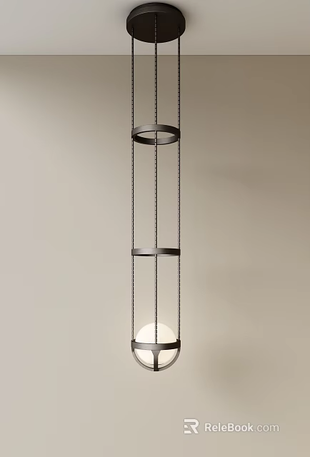 Modern Chandelier With Metal Ring Structure Chain Details And White Light Source 3d model