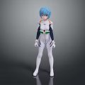 Anime Character With Blue Hair In White Bodysuit Colorful Stripes And Symbol