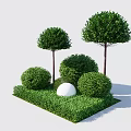 Neatly Trimmed Rounded Bushes Arranged In Green Lawn With White Sphere Decor