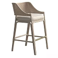 Light Colored Modern Bar Stool With Rattan Back Upholstered Seat And Metal Frame