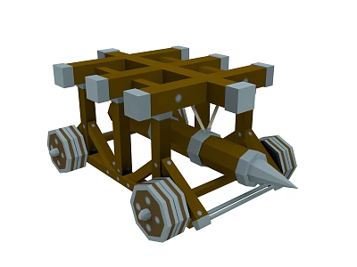 Medieval Siege War Machine With Brown Wooden Frame Metal Wheels And Spike Arm 3d model