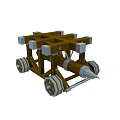 Medieval Siege War Machine With Brown Wooden Frame Metal Wheels And Spike Arm