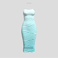 Blue And White Striped Strapless Fitted Dress For Summer Fashion Style