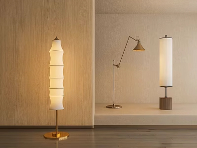 Modern Floor Lamps With Layered Shades Metal And Wooden Bases For Interior 3d model
