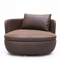 Modern Brown Leather Single Sofa With Round Base And Accent Pillow 3d model