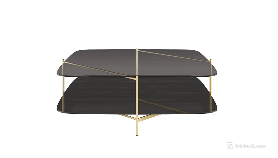 Modern Black Gold Coffee Table With Double Layer Metal Frame And Sleek Design 3d model 