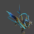 Elegant Mythical Creature With Blue Wings Golden Ornaments Black Body And Flowing Blue Ribbons