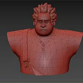 3D Male Character With Brown Spiky Hair Serious Expression Orange Plaid Shirt And Brown Strap