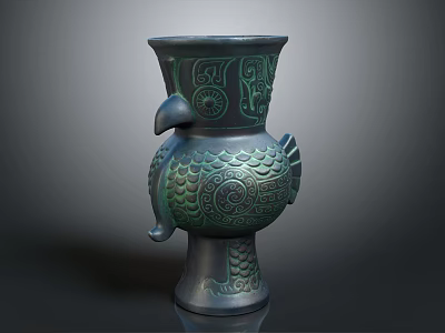 Antique Bronze Bird Shaped Decorative Furniture Vase With Intricate Patterns And Ornate Design 3d model