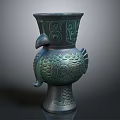 Antique Bronze Bird Shaped Decorative Furniture Vase With Intricate Patterns And Ornate Design