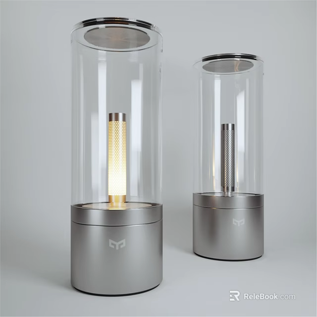 Two Modern Table Lamps With Transparent Glass Shade And Metal Base Design 3d model 