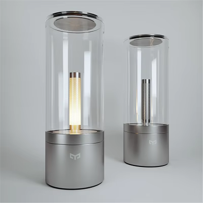 Two Modern Table Lamps With Transparent Glass Shade And Metal Base Design 3d model
