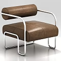 Brown Leather Single Seater Sofa with Modern Metal Frame and Sleek Armrest Design