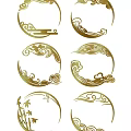 Golden Circular Carvings With Cloud Motifs And Leaf Designs On Black Background