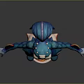 3D Fantasy Character Model With Blue Hair Headdress Light Top Yellow Skirt Arm Decorations And Orange Shoes