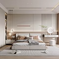 Modern Bedroom Interior Design With Bedside Tables Pendant Lights Rug And Dressing Table